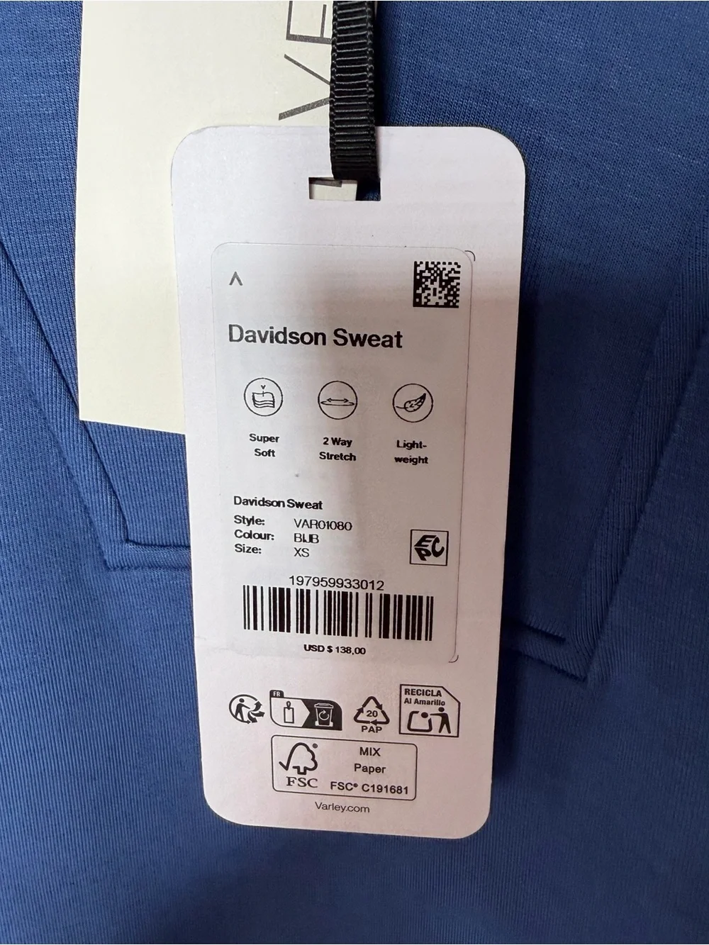 NWT Varley Davidson Blue Half-Zip Pullover Sweater